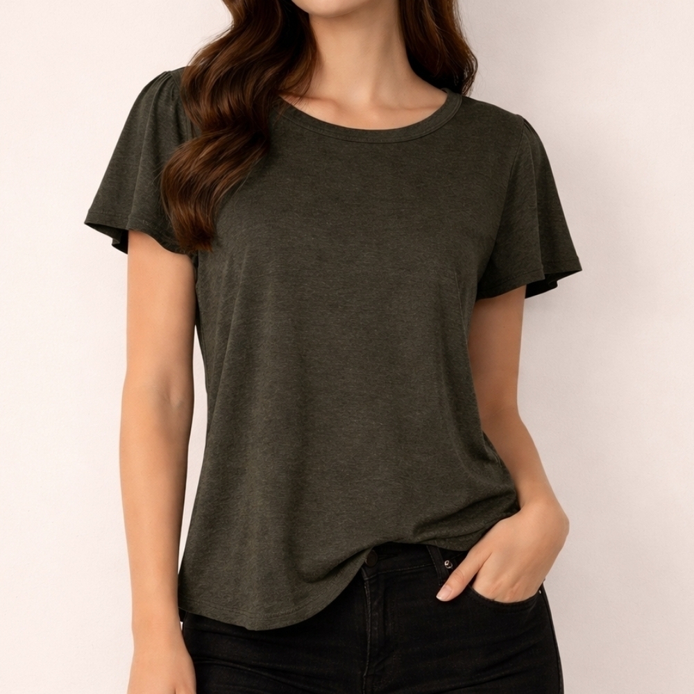 PHILOSOPHY Olive Heather Flutter Short Sleeve Tee